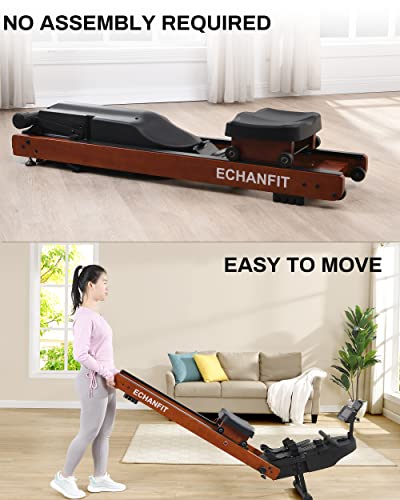 Echanfit Magnetic Wood Rowing Machine For Home Use With 16 Levels Adjustable Resistance, Foldable Rower With Lcd Monitor, Tablet Holder And 350 Lb Weight Capacity, No Assembly Required #TOP6