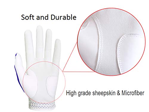 Simple Symbol Men's Golf Glove Left Hand High Grade Leather Three Pack (Blue, S, Left) #TOP3