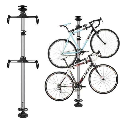 ZYLKEKL 自転車スタンド サイクルスタンド 2台収納 高さ調節 (高さ146~365CM) ディスプレイ バイクタワー 頑丈 転倒防止 防錆 耐腐食性 ロードバイク 電動自転車 ロードバイク 収納 玄関収納 屋外収納 多機能 省スペース 自立式 シル