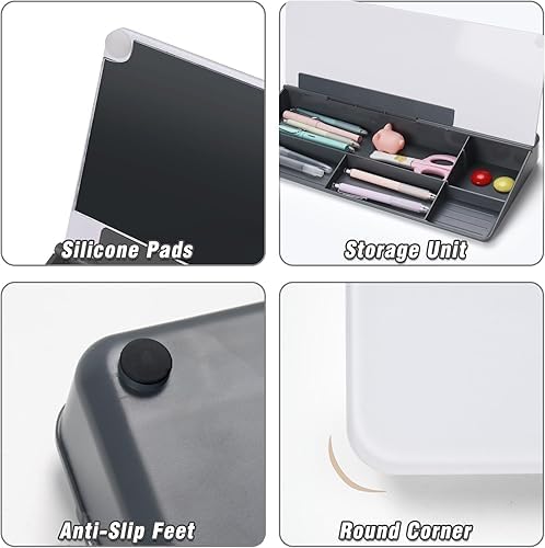 Image of Shuttle Art Tabletop Smart Desk Buddy Whiteboard Easel | Desk Organizer with Storage Compartment | Office Home School Study Supplies | Memo Board-Marker & Eraser | Computer Keyboard Stand-Grey White