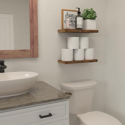 DOLLFIO Floating Shelves, 2 Sets Wall Shelves, Floating Shelves for Wall Dรฉcor, Wall Mounted Floating Shelf Bathroom Storage, Floating Book Shelves for Bedroom, Living Roo โRustic Brown