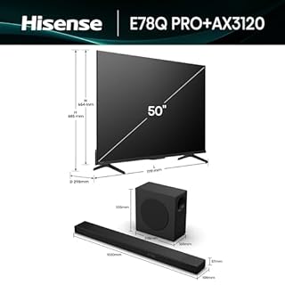 Hisense 50" 50E78QTUK PRO 144Hz QLED Smart AI TV AX3120Q, 3.1.2 CH Soundbar, 2 up-firing speakers