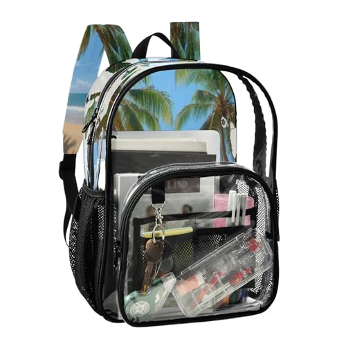 Beautiful Tropical Beach Clear Backpack - Stadium Approved Large 15.7-inch Waterproof Transparent Bag for Sports, Concerts, Work, Travel#52