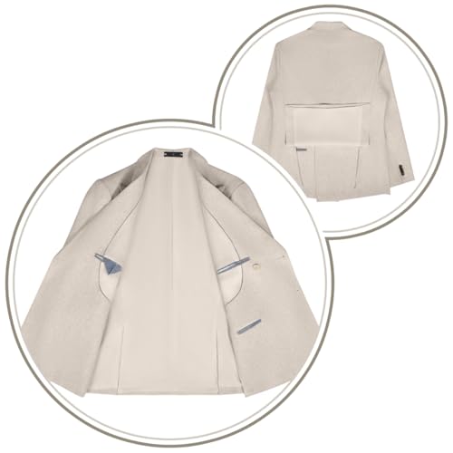 Retro 2 Piece Mens Linen Suit Slim Fit Double Breasted Beige Suits for Men Casual Beach Wedding Suit Tuxedo Jacket Pants L4