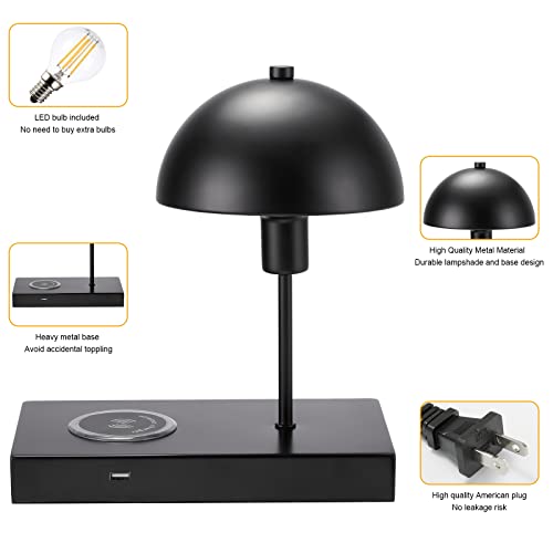 Fannis Touch Control Desk Lamp Modern Dimmable Dome Table Lamps Metal Mushroom Nightstand Lamp With Charger And Usb Bedside Lamp For Bedroom Livingroom Office Farmhouse Black #TOP2