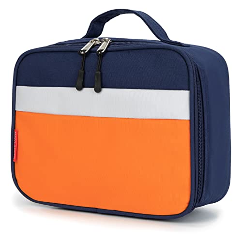 Hawlander Insulated Kids Lunch Box Bag For Boys And Girls, Standard Size For School (Navy-Orange) #TOP14