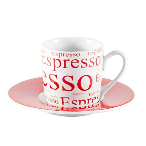 Hitkari Potteries Porcelain Coffee Cup & Saucer Set, 6Pcs, Espresso Red