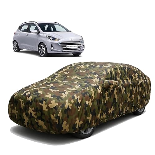 Image of Sulfar 100% Waterproof Car Body Cover Compatible with Mirror for Hyundai Grand i10 Nios with Long Lasting Durable Material (Triple Stitched, Full Bottom Elastic, Camouflage Army)