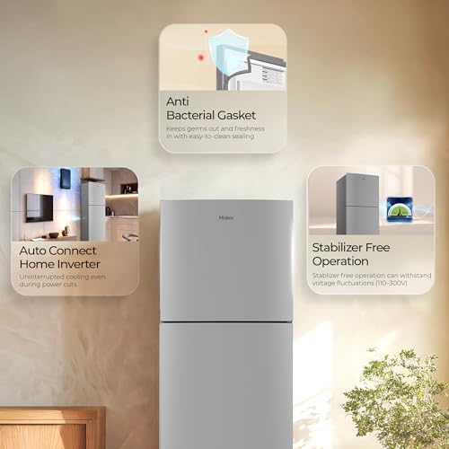 Image of Haier 240 L 2 Star Frost Free Twin Inverter Double Door Refrigerator with Cool Pad for Extended Freezer Cooling & Spacious Fresh Zone (HEF-252EGSA-P, Moon Silver, 2026 Model)