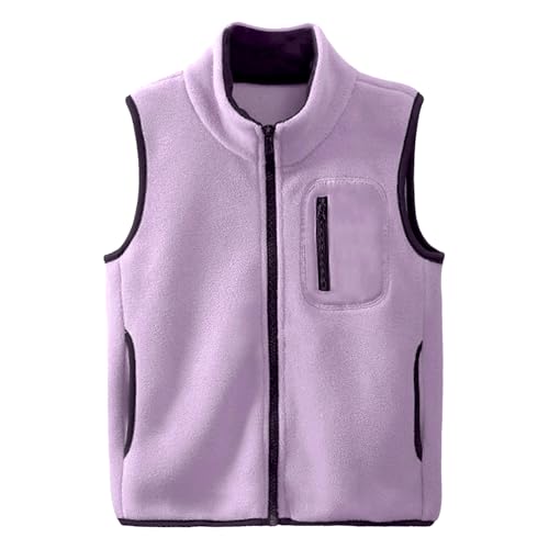 Kleinkind Kinder Fleeceweste Stehkragen Ärmellose Jacke Polar Fleece Reißverschluss Weste Solide Eltern-Kind Leichte Oberteile Oberbekleidung, Violett 110