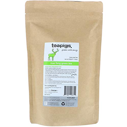Teapigs Mao Feng Green Tea Loose Tea Made With Whole Tea Leaves, Natural Ingredients, Non-GMO, Delicate and Peachy Flavor – 1 Pack of 200g Loose Tea