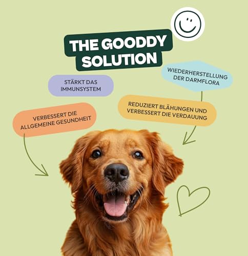 Gooddy – Probiotische & Präbiotische Snacks für Hunde, 85 Stück (300 g) – Mit Vitamin B12 & B9, Glutamin & Zink – Unterstützt Verdauung, Darmflora, Darmschleimhaut & Immunsystem – Gegen Durchfall