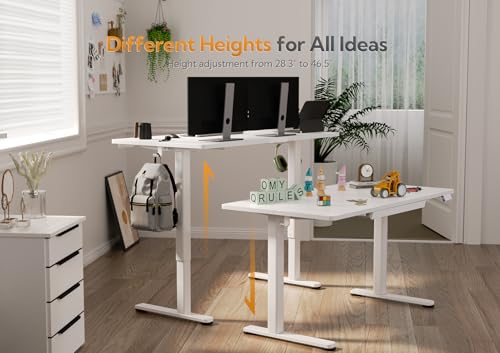 Image of Claiks Electric Standing Desk with Drawers, 55x24 Inch White