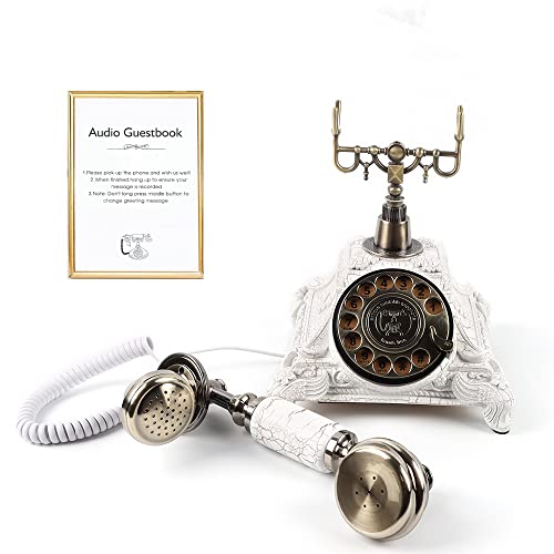 Audio GuestBook Telephone with Classic Retro Craftsmanship for Confessional Wedding Birthday Party Special Events (White)