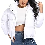 Hujoin Women's Lightweight Quilted Jackets Warm Padded Full Zip Stand Collar Puffer Jacket Womens Winter Coats with Pockets Outwear White L