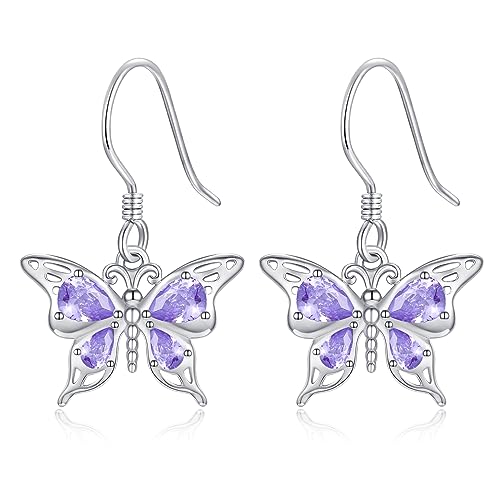 Boucles d'oreilles papillon en argent sterling 925 véritable et cristal