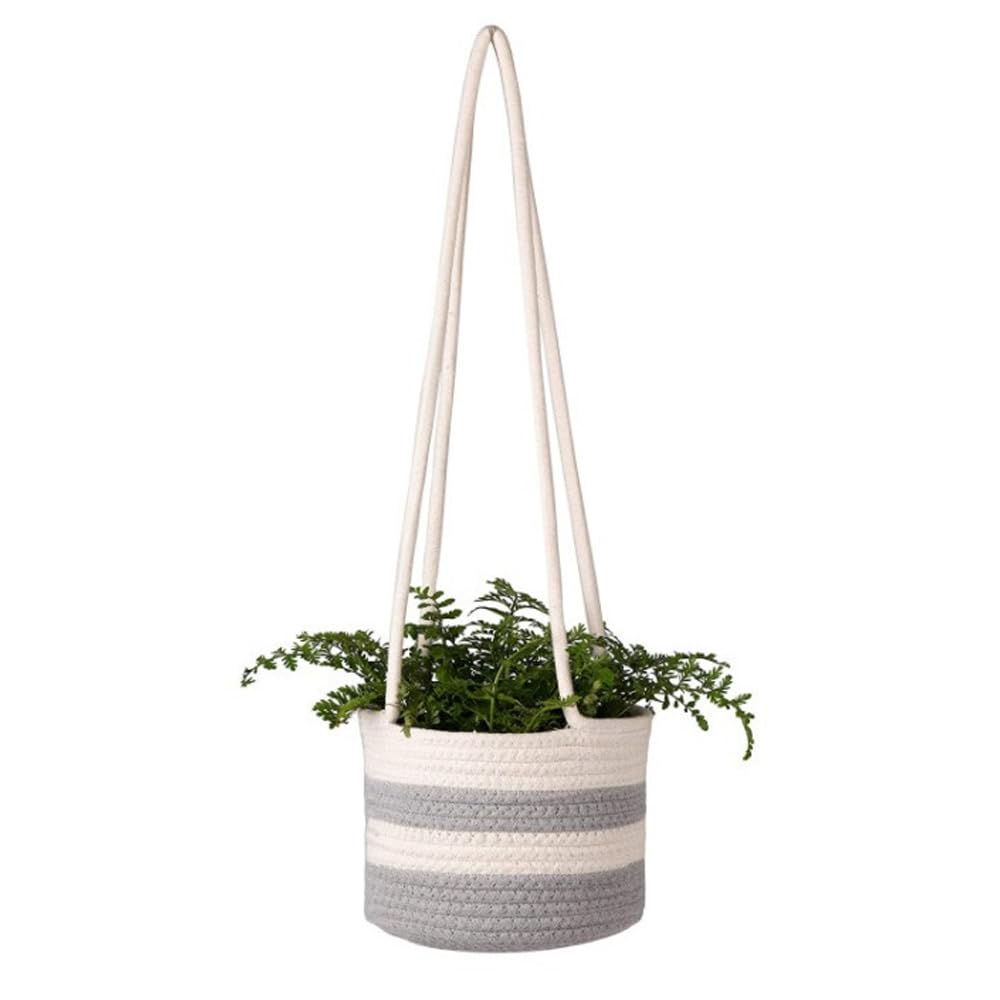 Zillary Macetas Colgantes, Canasta Plantas con Cuerda, Algodón Tejida Jardinera, Macetero Colgante de Paja, Maceta Paja, para Flores, Plantas, Decoración de Interiores y Exteriores, 21 * 16 cm