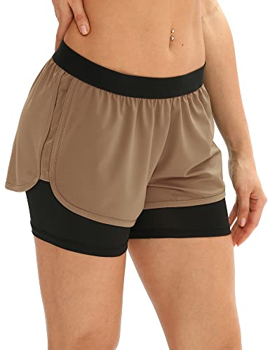 Image of icyzone Running Yoga Shorts for Women - Activewear Workout Exercise Athletic Jogging Shorts 2-in-1