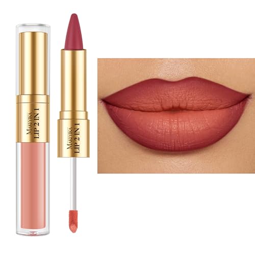 MAKI YIKA Burgundy Lip Liner Brownish Red Matte Liquid Lipstick Combo for Women 2in1 Long Lasting Lipsticks for Ombre Lips Waterproof Lipliner Lip Stick,LGA13