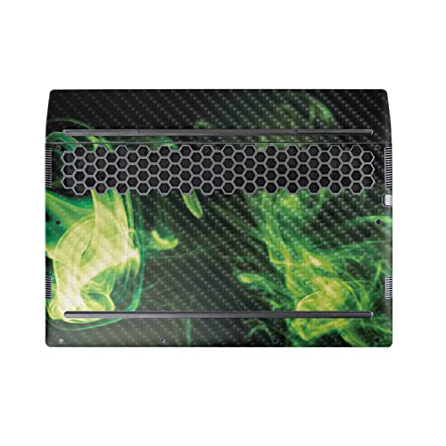 Image of MightySkins Carbon Fiber Skin Compatible with Alienware M17 R5 (2022) Full Wrap Kit - Green Mystic Flames | Protective, Durable Textured Carbon Fiber Finish | Easy to Apply | Made in The USA