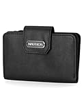 Nautica - Cartera RFID de piel vegana para mujer, con bolsillo con cremallera y ventana de identificación, Negro, One...