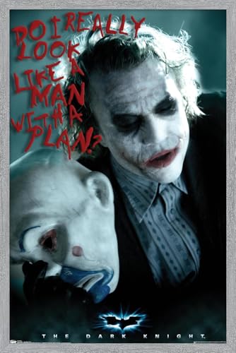 Trends International DC Comics The Dark Knight - The Joker - Man With A Plan Wall Poster, 22.4L x 14.7W, Gray Framed Version