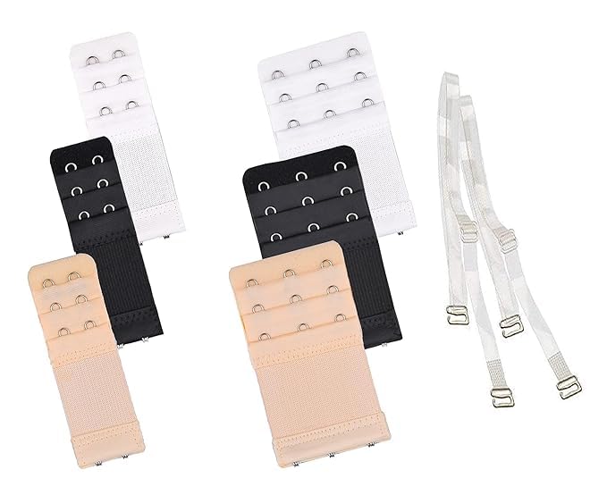 6 Pcs Women's Bra extenders 2 Hooks/3 Hooks Flexible Bra Extender for women & girls & 1pair Clear Adjustable Transparent Shoulder Strap(6PCS Women's Bra Extenders+1pair Transparent Straps)-image-39