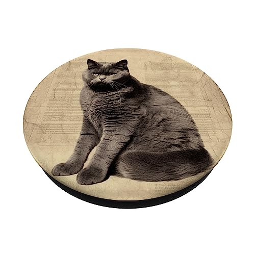 British Shorthair Cat Lover Vintage British Shorthair Cat PopSockets Swappable PopGrip, Black - Image 2