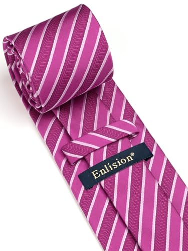 Image of Enlision Mens Ties Stripe Tie and Pocket Square Set Classic Formal Woven Neckties Handkerchief Cufflinks Wedding