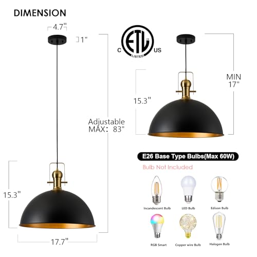Image of 18 Inch Black Farmhouse Pendant Lights for Kitchen Island 1 Pack