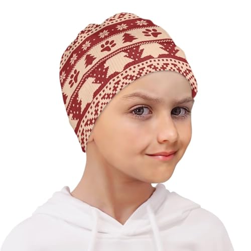Babrukda Kids Beanie, Christmas Snowflake Skull Hats for Boys and Girls Knit Winter Beanies Cap for Happy New Year Party4