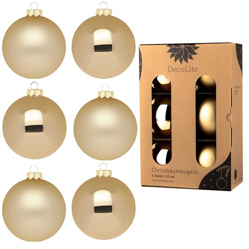 DecoLite: Christbaumkugeln aus Glas Ø 10 cm (6 Stück) - Gold - matt/glänzend