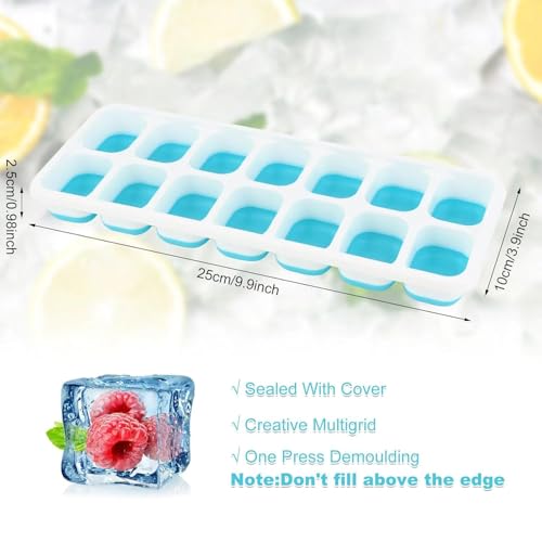 Image of Pack of 4 NEXVEU Silicon ICE Cube Tray with LID, 14 Big Cavity, Flexible, Easy Release, BPA Free, Dishwasher Safe, Durable & Reusable Ice Maker Mold for All Types of Drinks & Water.