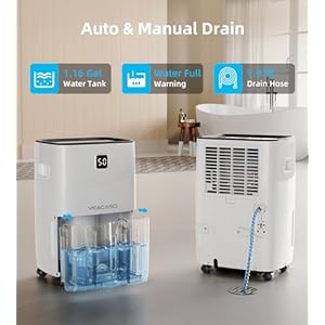 5500 Sq Ft Dehumidifier for Basement with Drain Hose VEAGASO 80 Pints Dehumidifiers for Home Large Room Bathroom with Water Tank Intelligent Humidity Control Auto Defrost 24H Timer Child Lock