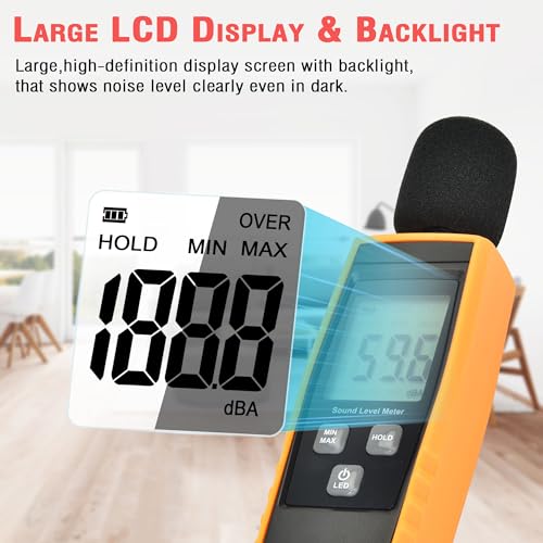 Image of (Orange) - Hand-Held Sound Level Metre,V-Resourcing 30 130 dB Decibel Noise Measurement Tester with Backlight Digital LCD Display for Indoor /Outdoor Uses [Max /Min /Hold Function]