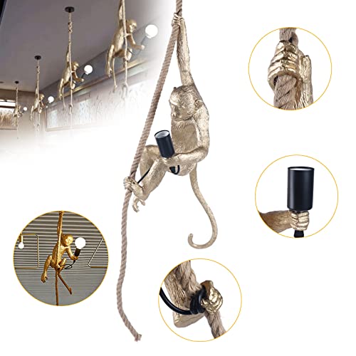 Pendant Light, Led Resin Monkey Ceiling Hang Lamp Modern Hemp Rope Lamps For Dining Living Room Bedroom Bar Cafe Living Room Art Parlor #TOP2