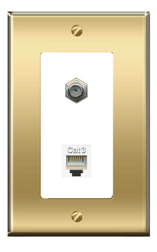 RiteAV Coax Phone Wall Plate Decorative [Brass/White]