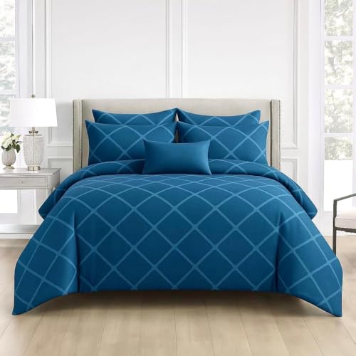 DECOR2ADMIRE 300 TC Premium Glace Cotton Solid Lines Pastel Shades Bedsheet for Double Bed with 2 Pillow Covers for Home (90' x 100' or 229 cm x 254 cm) (Solid-Lines Blue)