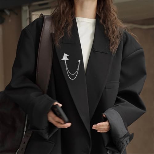 Image of 2PCS Crystal Hanging Chain Brooch Suit Pin for Men Women Vintage Crown Cross Star Diamond Broochs Gold and Silver Wedding Brooch for Clothes Dress Hats Bags Accessory