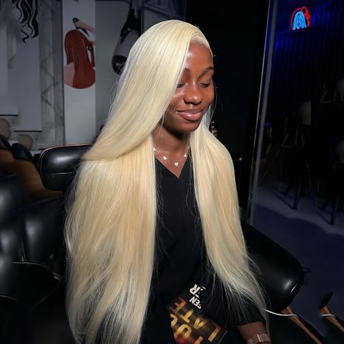 Image of 613 Straight Lace Front Wig Human Hair Blonde Wig 13x4 HD Transparent Lace Frontal Wigs for Women 180% Density Glueless wigs Pre Plucked with Baby Hair 26 Inch