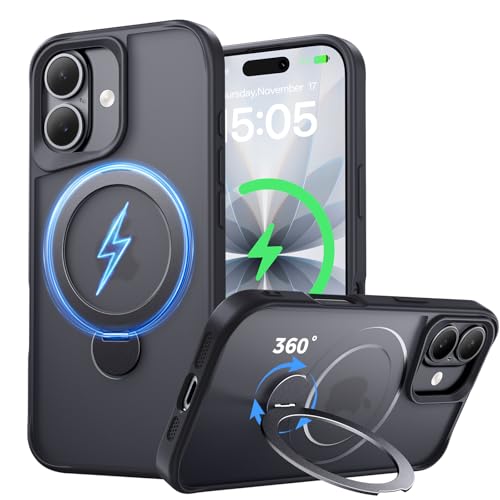 Xitufine Compatible with iPhone 17 Case with 360 Magnetic Stand [Compatible with MagSafe] [Military Drop Protection] Shockproof Translucent Matte Case for 17 6.3 Inch Black