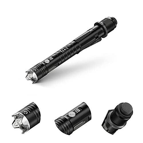 RovyVon H3Pro LED Tactical Flashlight, Max 600 Lumen with Pocket Clip,Dual Switch EDC Flashlight, USB-C Rechargeable, Power by Built-in Li-po/AA Battery, Best for EDC Emergency Outdoor(Black)