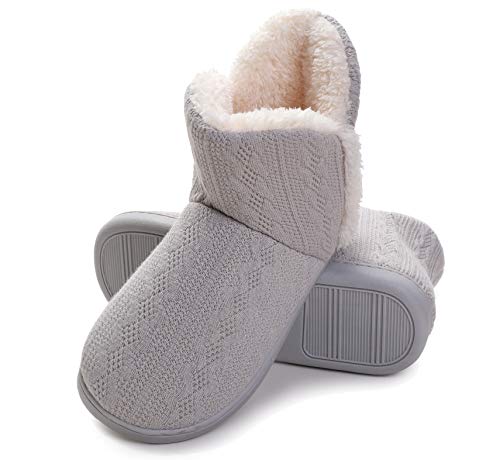 Vonluxe Women's Knit Bootie Slipper Fuzzy Memory Foam House Slippers Comfort Plush Lining Shoes Indoor Outdoor Sole4