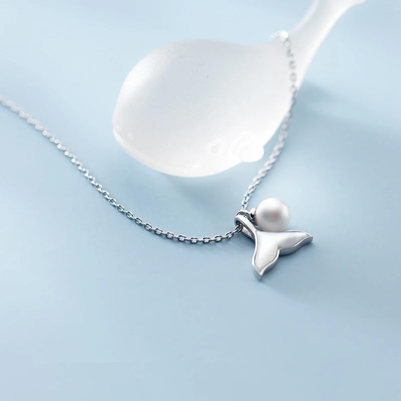 925 Sterling Silver Shell Pearl Mermaid Whale Fish Tail Pendant Necklace Jewelry for Women Decoration Gift - Whale Necklace For Women, Tail Pendant, Orca Chain - Image 5