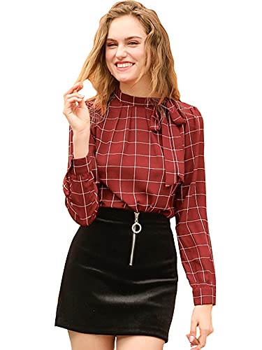 Allegra k women's bow tie neck grid checks shirt office work tops…