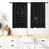 Coxila Galaxy Kitchen Window Curtains 27.5 x 39 Inch Rod Pocket Small Short Mini Cafe Black Gothic Star Space Kids Boys Celestial Goth Living Room Bedroom Home Treatment Set of 2 Panels Drapes Tiers