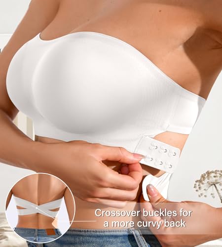 Image of DEANGELMON Strapless Bra for Women Crossover Side Closure Non-Slip Silicone Padded Bandeau Bras Wireless Tube Top Bra
