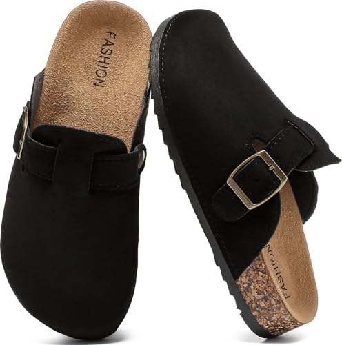 Mules et Sabots Enfants en Cuir, Garçon Fille, Chaussons Fermés avec Boucle Réglable, Plates et Confortables, Antidérapantes, Sandales Clog avec Semelles en Liège,...