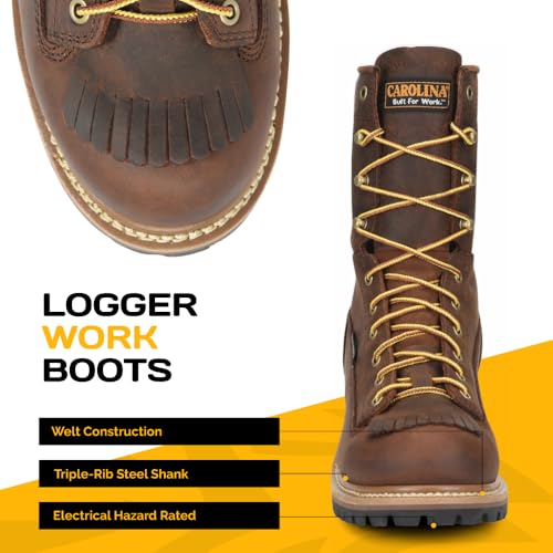 Image of Carolina Spruce 8 inch Soft Toe Waterproof Logger Work Boot for Men, Durable Leather, Oil & Slip Resistant, EH Rated