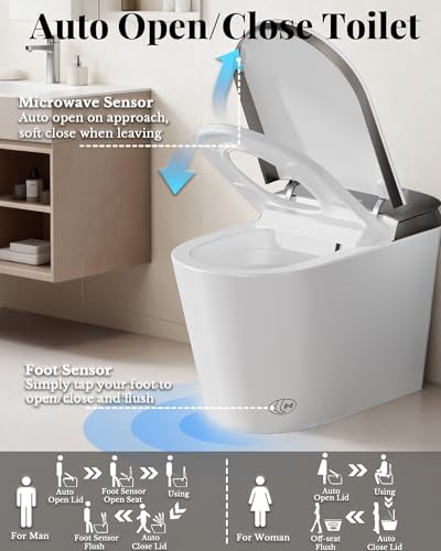 Image of EchosLife Luxury Smart Toilet with Bidet Built In, Auto Open /Close, Auto Flush, Blackout Flush, Foam Dispenser, Odor Control, ADA Comfort Height One Piece Elongated Toilet, Tank Built-In, Heated Seat